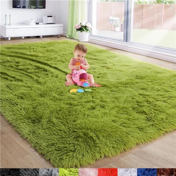 Grass Green Area Rug for Bedroom,4'X6',Fluffy Shag for Living Room,Furry Carpet - Picture 1 of 7